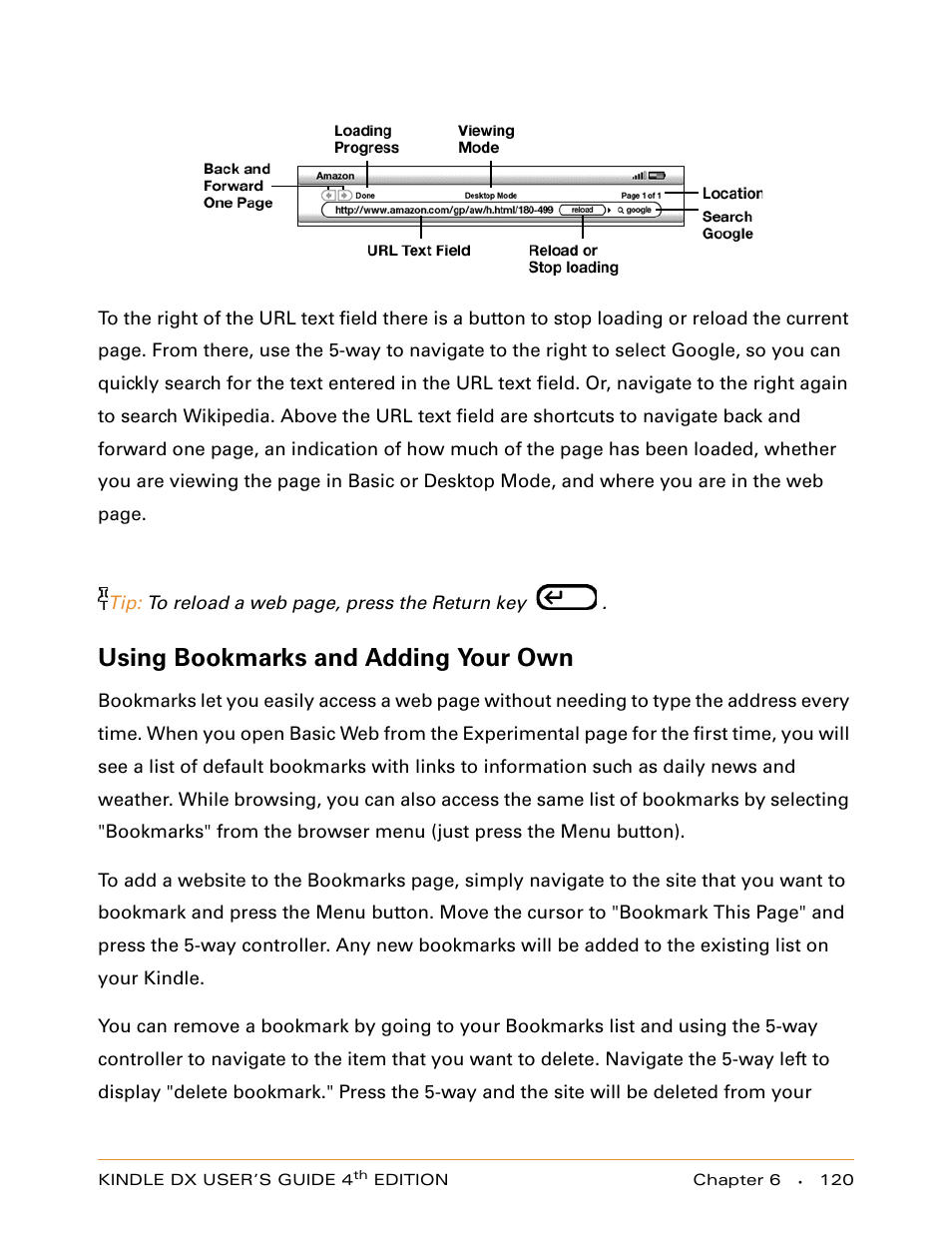 Using bookmarks and adding your own | Amazon Technologies KINDLE DX User Manual | Page 120 / 184
