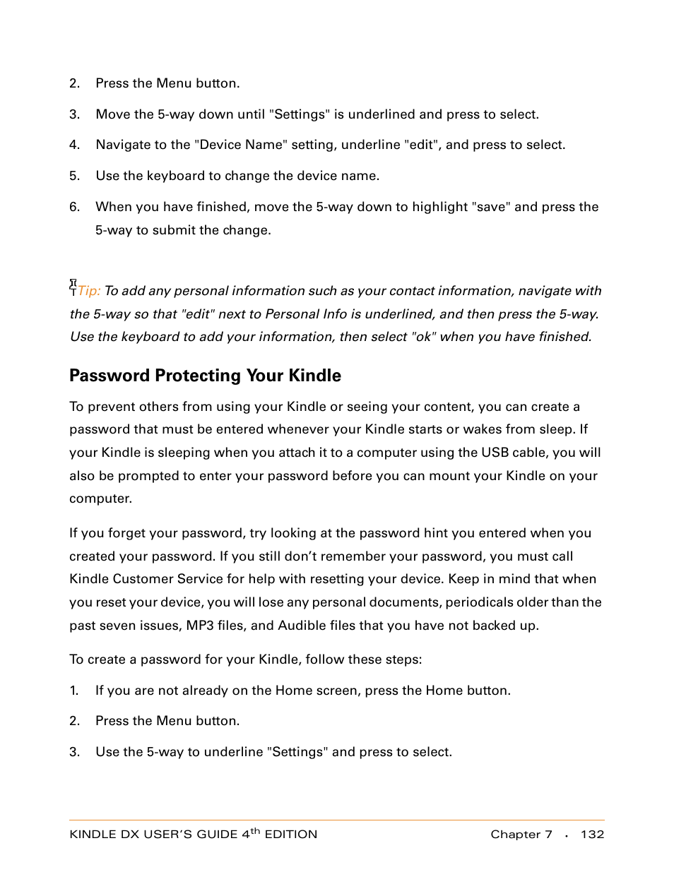 Password protecting your kindle | Amazon Technologies KINDLE DX User Manual | Page 132 / 184