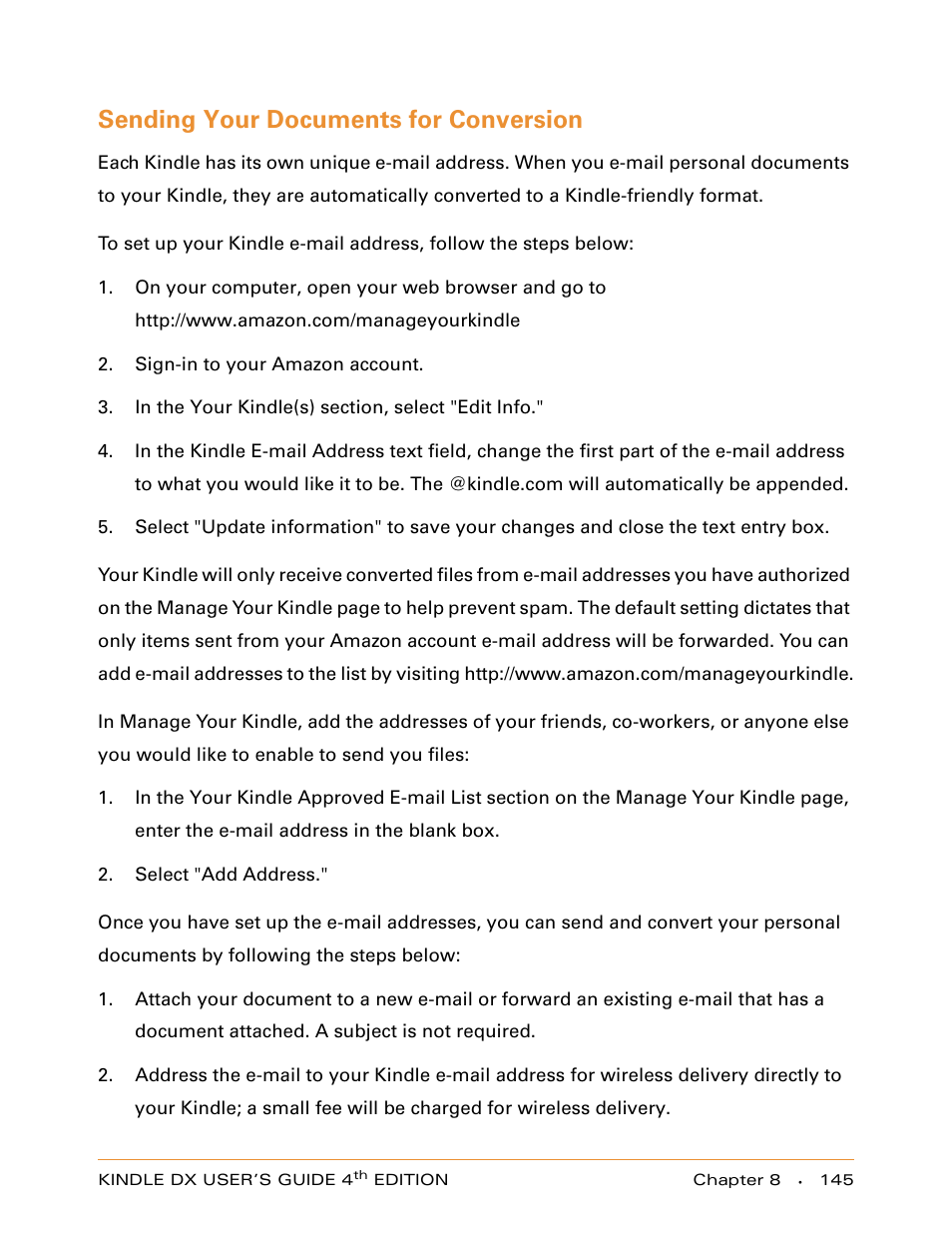 Sending your documents for conversion | Amazon Technologies KINDLE DX User Manual | Page 145 / 184