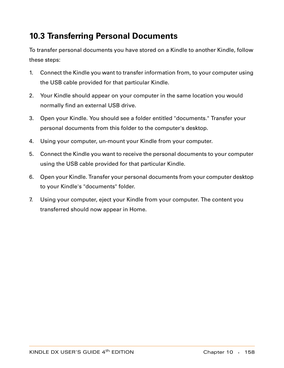 3 transferring personal documents | Amazon Technologies KINDLE DX User Manual | Page 158 / 184