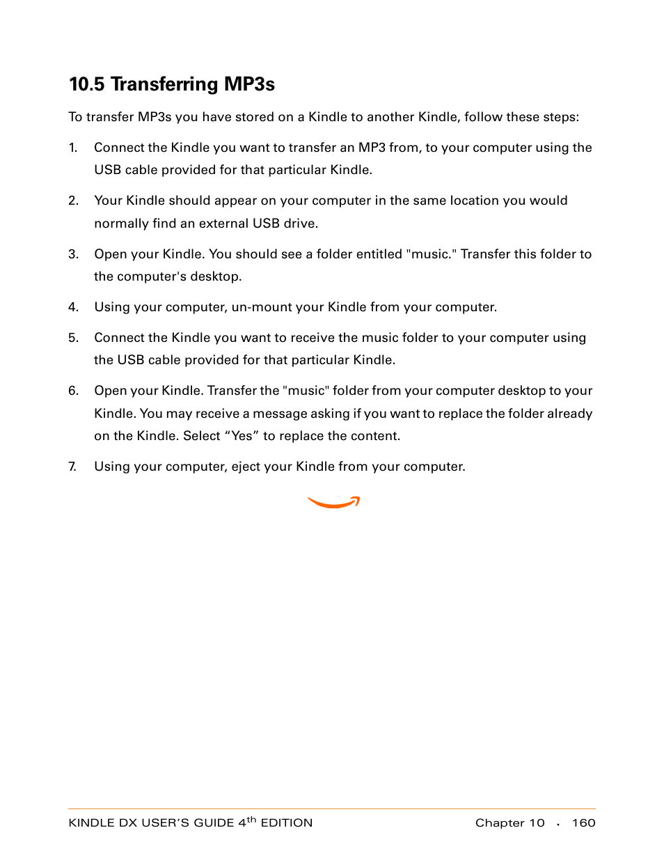5 transferring mp3s | Amazon Technologies KINDLE DX User Manual | Page 160 / 184