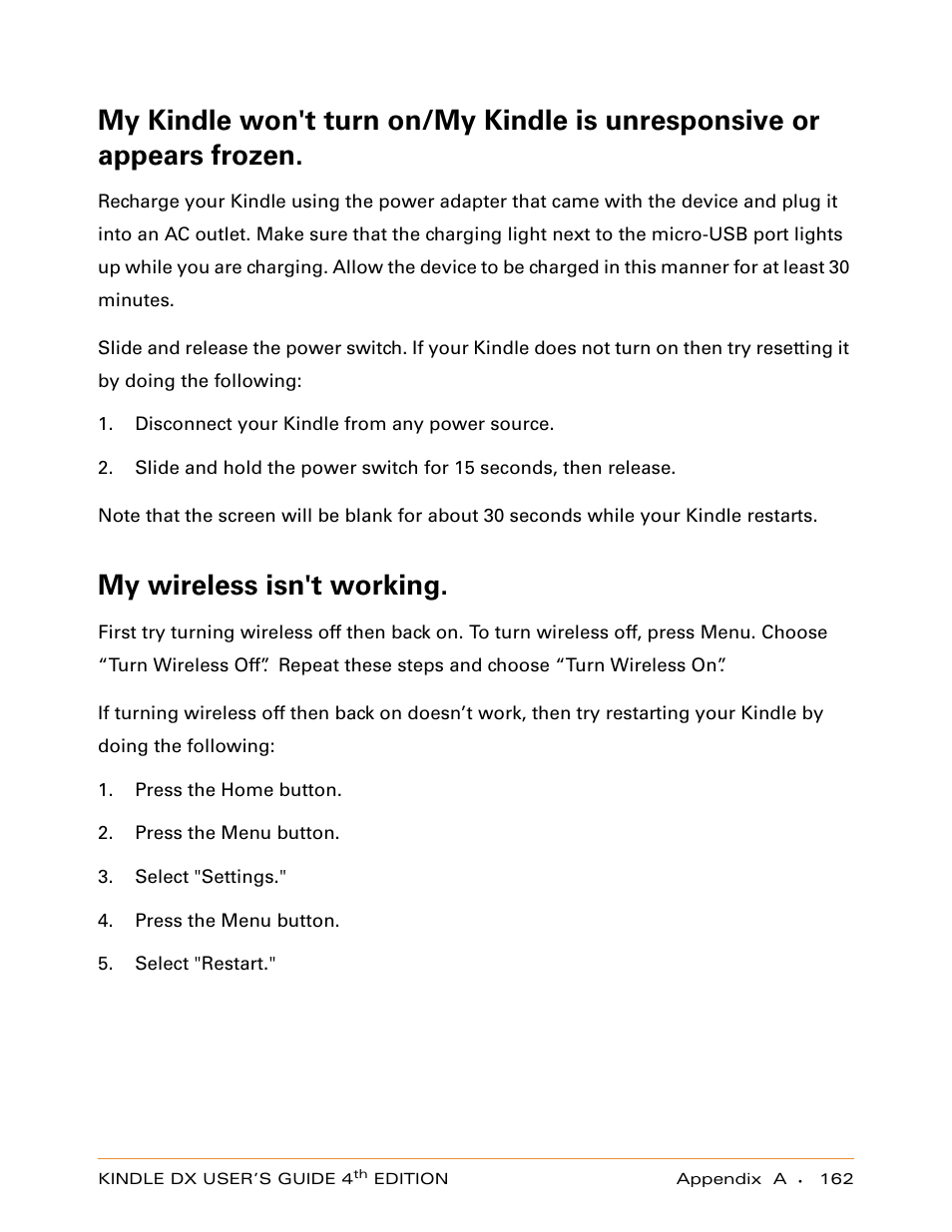 My wireless isn't working | Amazon Technologies KINDLE DX User Manual | Page 162 / 184