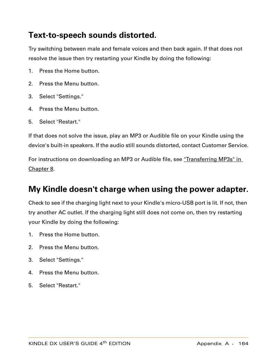 Text-to-speech sounds distorted | Amazon Technologies KINDLE DX User Manual | Page 164 / 184