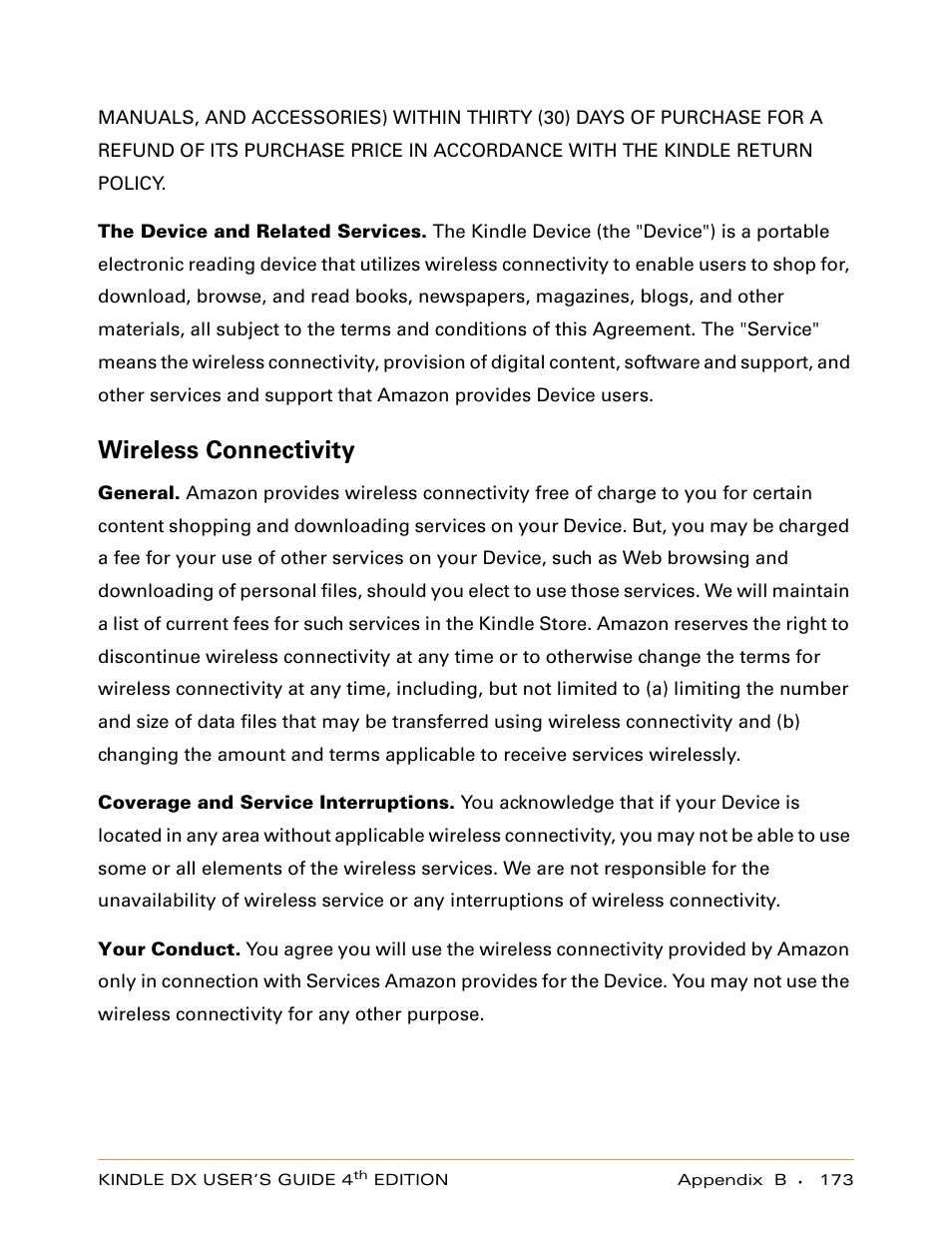 Wireless connectivity | Amazon Technologies KINDLE DX User Manual | Page 173 / 184