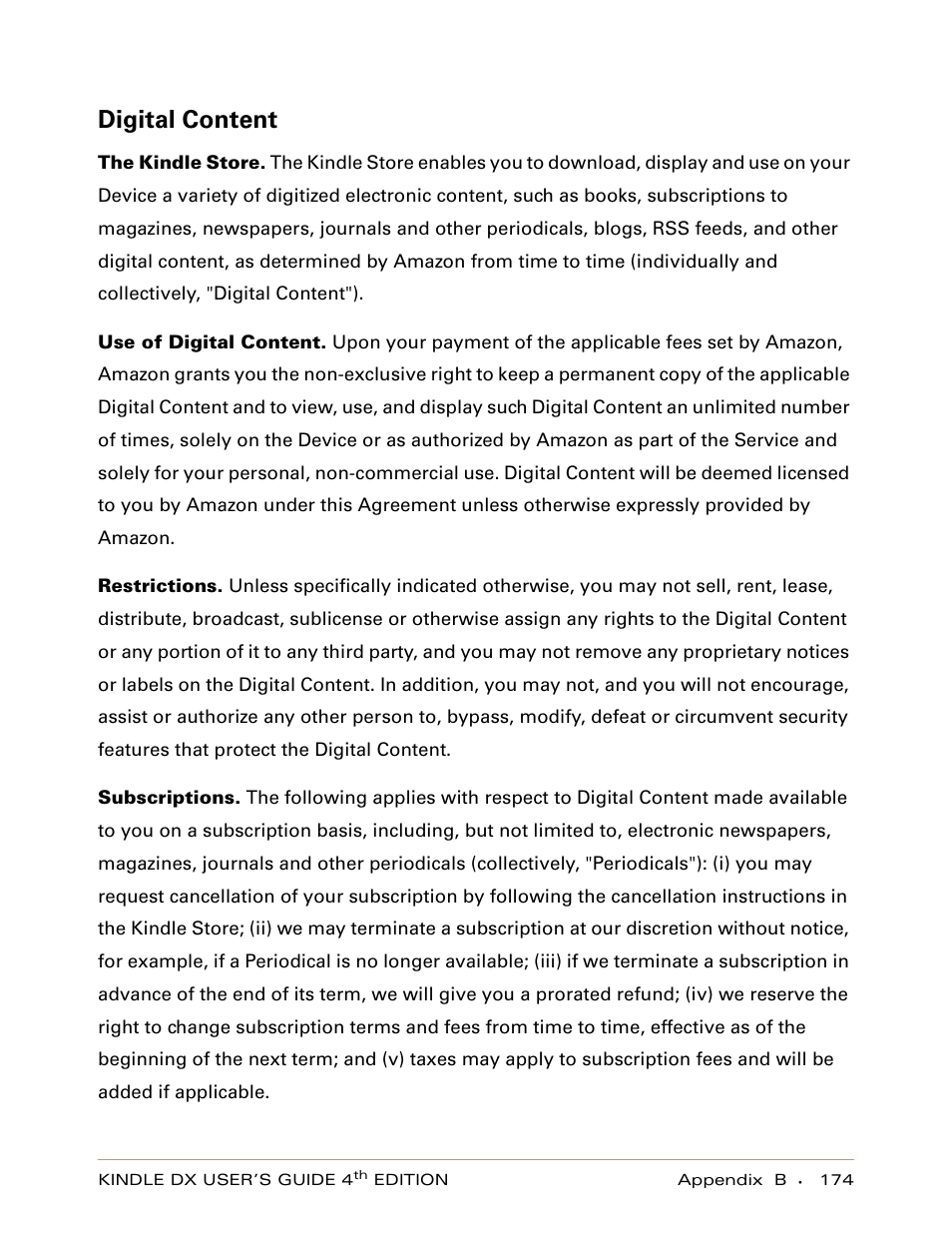 Digital content | Amazon Technologies KINDLE DX User Manual | Page 174 / 184