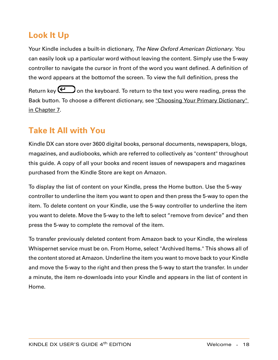 Look it up, Take it all with you | Amazon Technologies KINDLE DX User Manual | Page 18 / 184