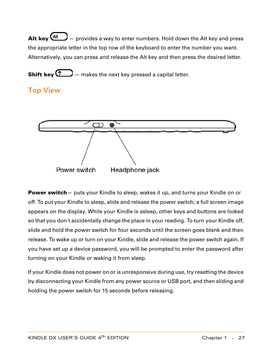 Top view | Amazon Technologies KINDLE DX User Manual | Page 27 / 184