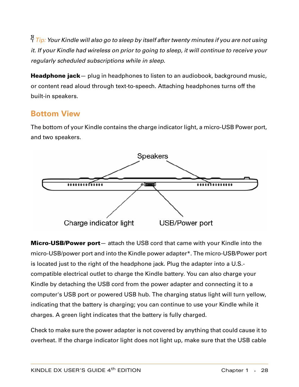 Bottom view | Amazon Technologies KINDLE DX User Manual | Page 28 / 184