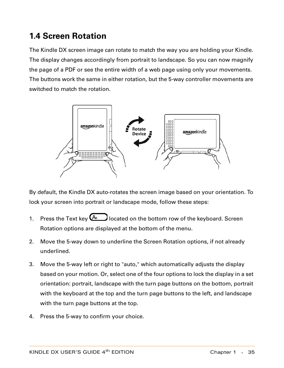 4 screen rotation | Amazon Technologies KINDLE DX User Manual | Page 35 / 184