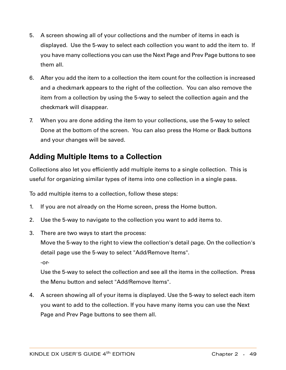 Adding multiple items to a collection | Amazon Technologies KINDLE DX User Manual | Page 49 / 184