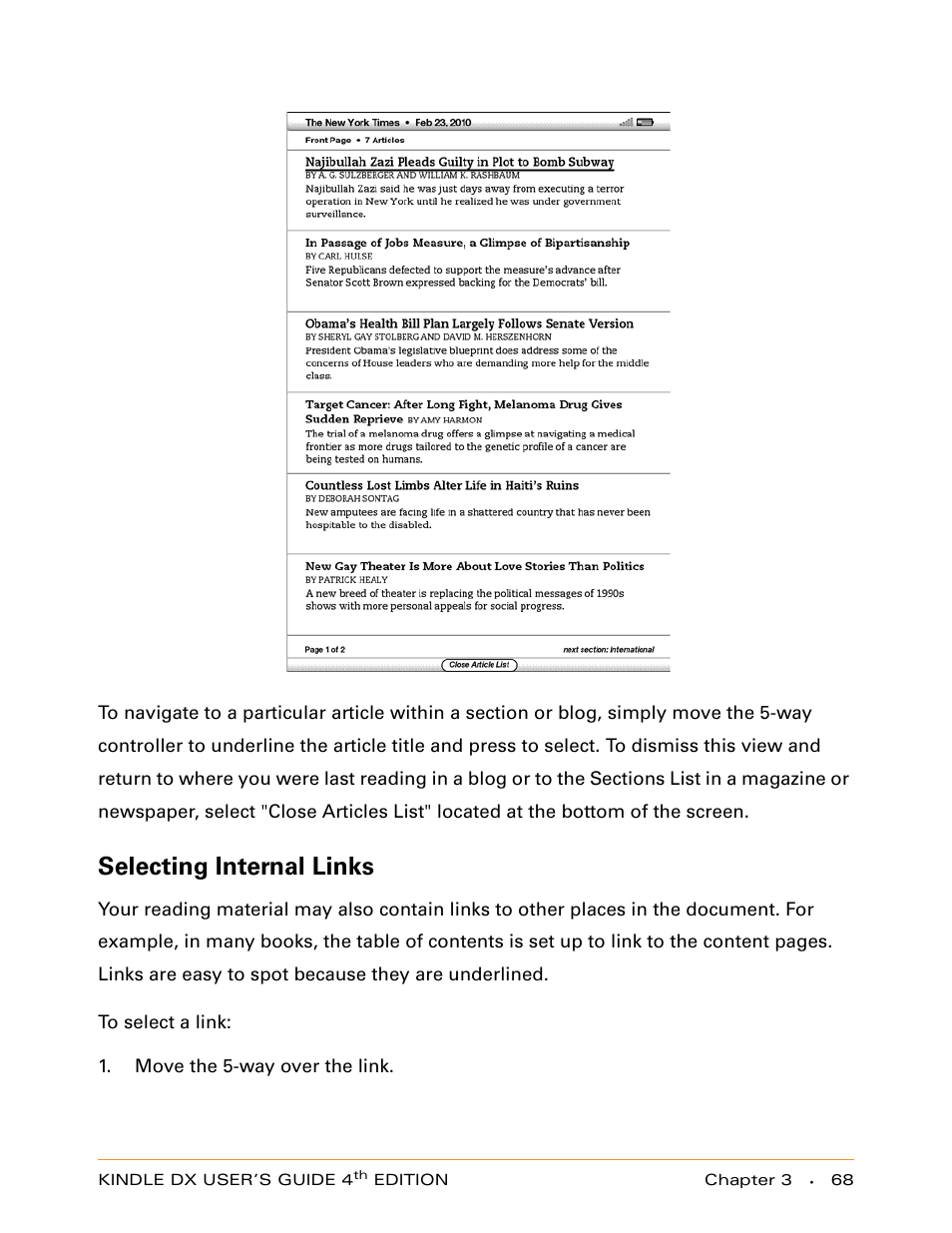 Selecting internal links | Amazon Technologies KINDLE DX User Manual | Page 68 / 184