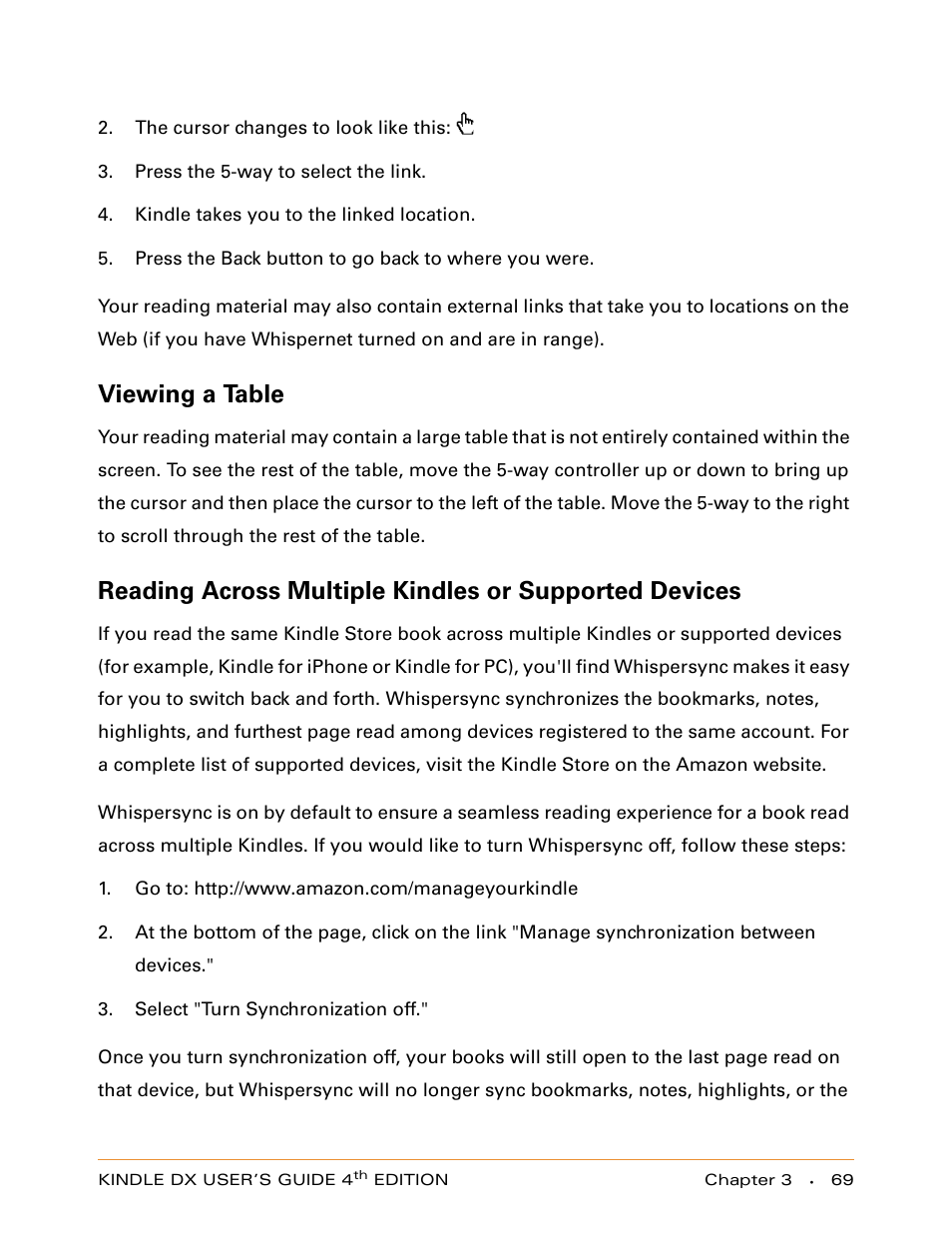 Viewing a table | Amazon Technologies KINDLE DX User Manual | Page 69 / 184