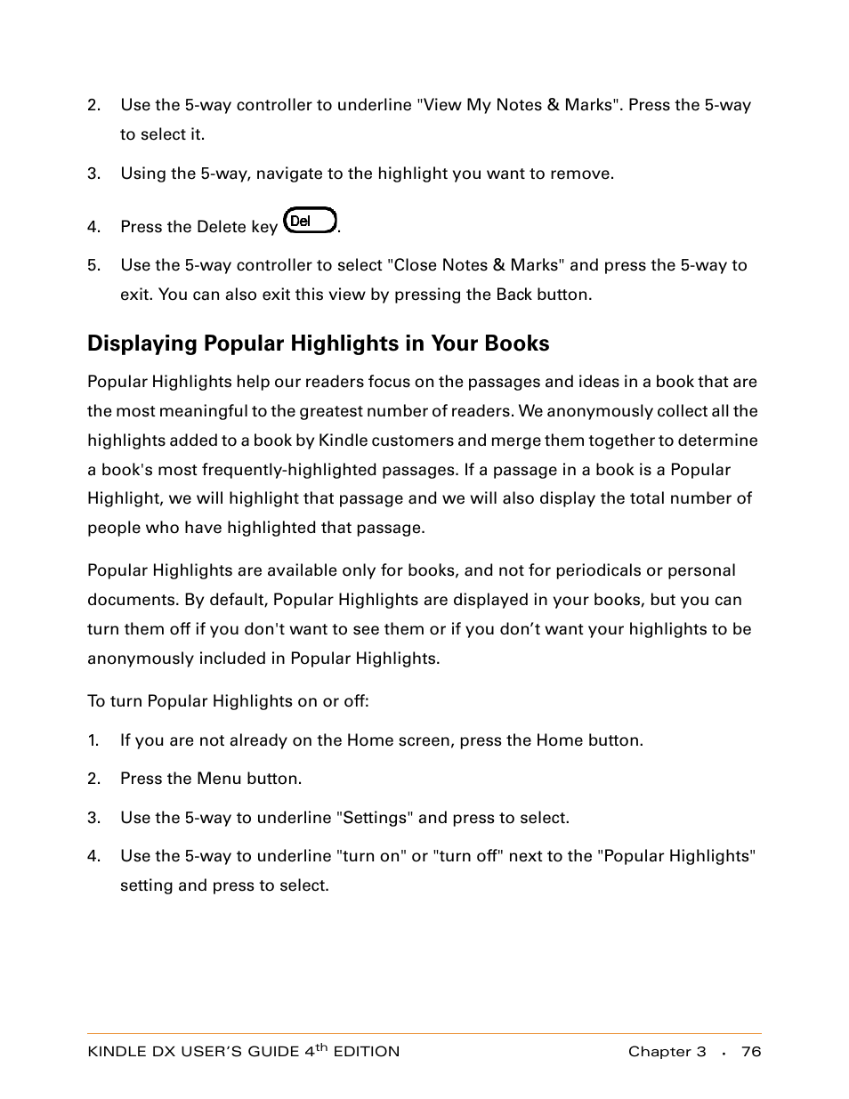 Displaying popular highlights in your books | Amazon Technologies KINDLE DX User Manual | Page 76 / 184