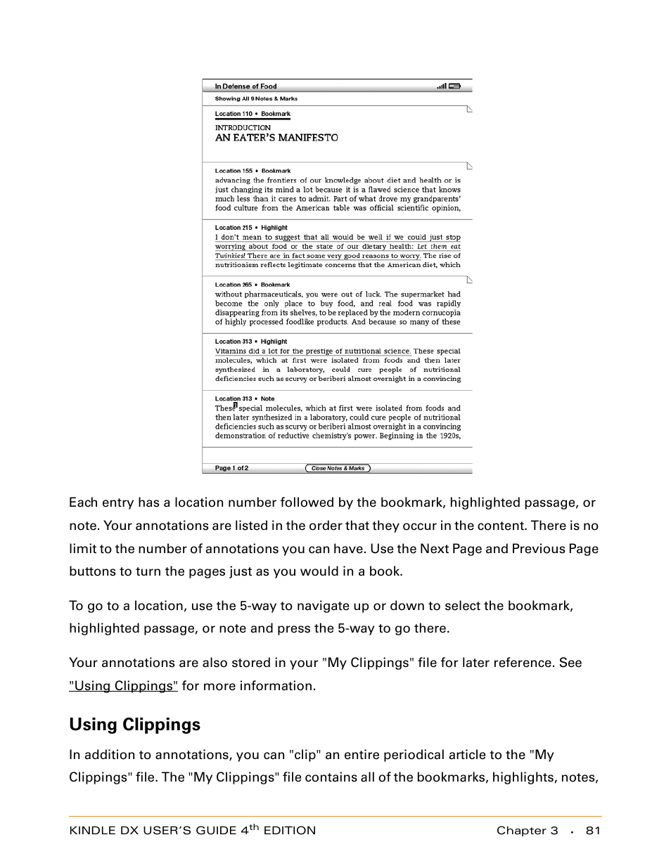 Using clippings | Amazon Technologies KINDLE DX User Manual | Page 81 / 184