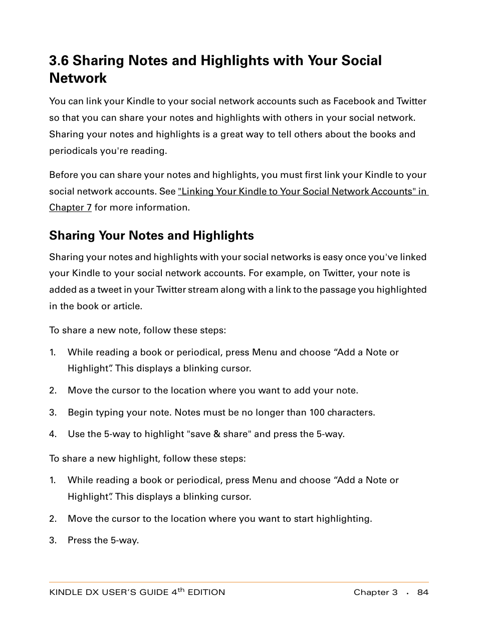 Sharing your notes and highlights | Amazon Technologies KINDLE DX User Manual | Page 84 / 184