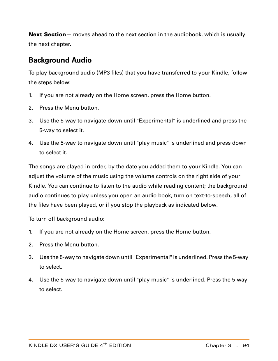 Background audio | Amazon Technologies KINDLE DX User Manual | Page 94 / 184