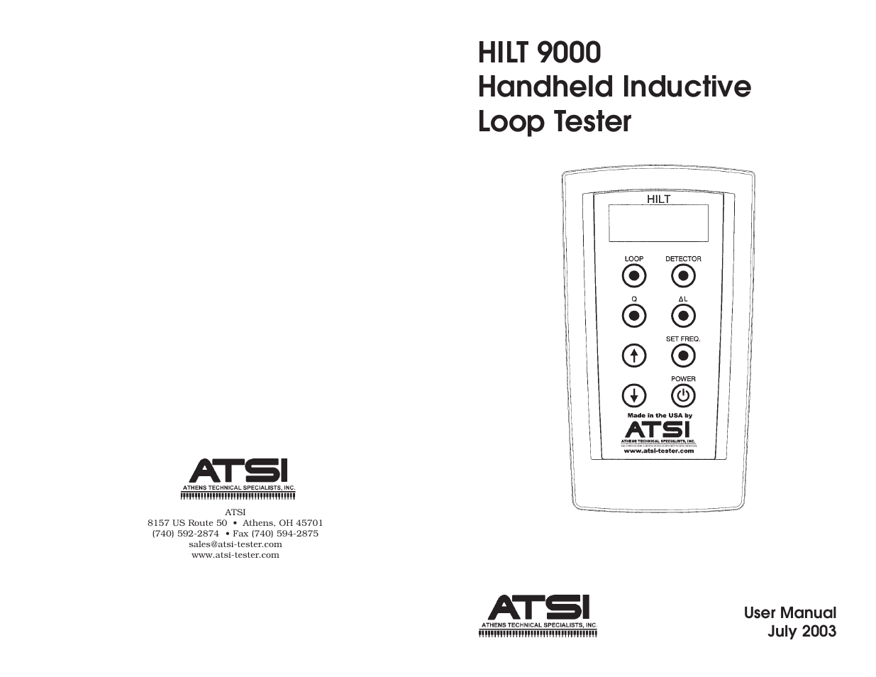 ATS Handheld Inductive Loop Tester HILT 9000 User Manual | 17 pages
