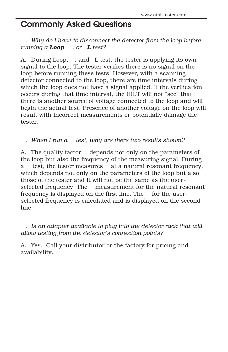 Commonly asked questions | ATS Handheld Inductive Loop Tester HILT 9000 User Manual | Page 13 / 17
