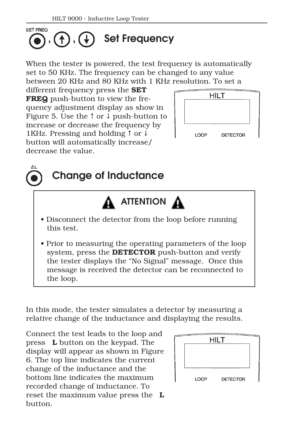 Set frequency, Change of inductance, Attention | ATS Handheld Inductive Loop Tester HILT 9000 User Manual | Page 8 / 17