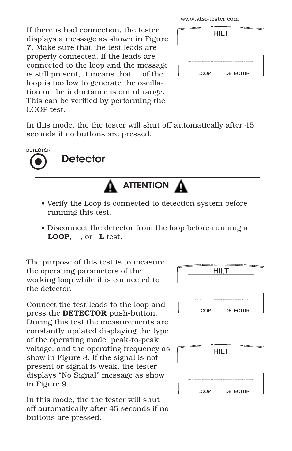 Detector, Attention | ATS Handheld Inductive Loop Tester HILT 9000 User Manual | Page 9 / 17