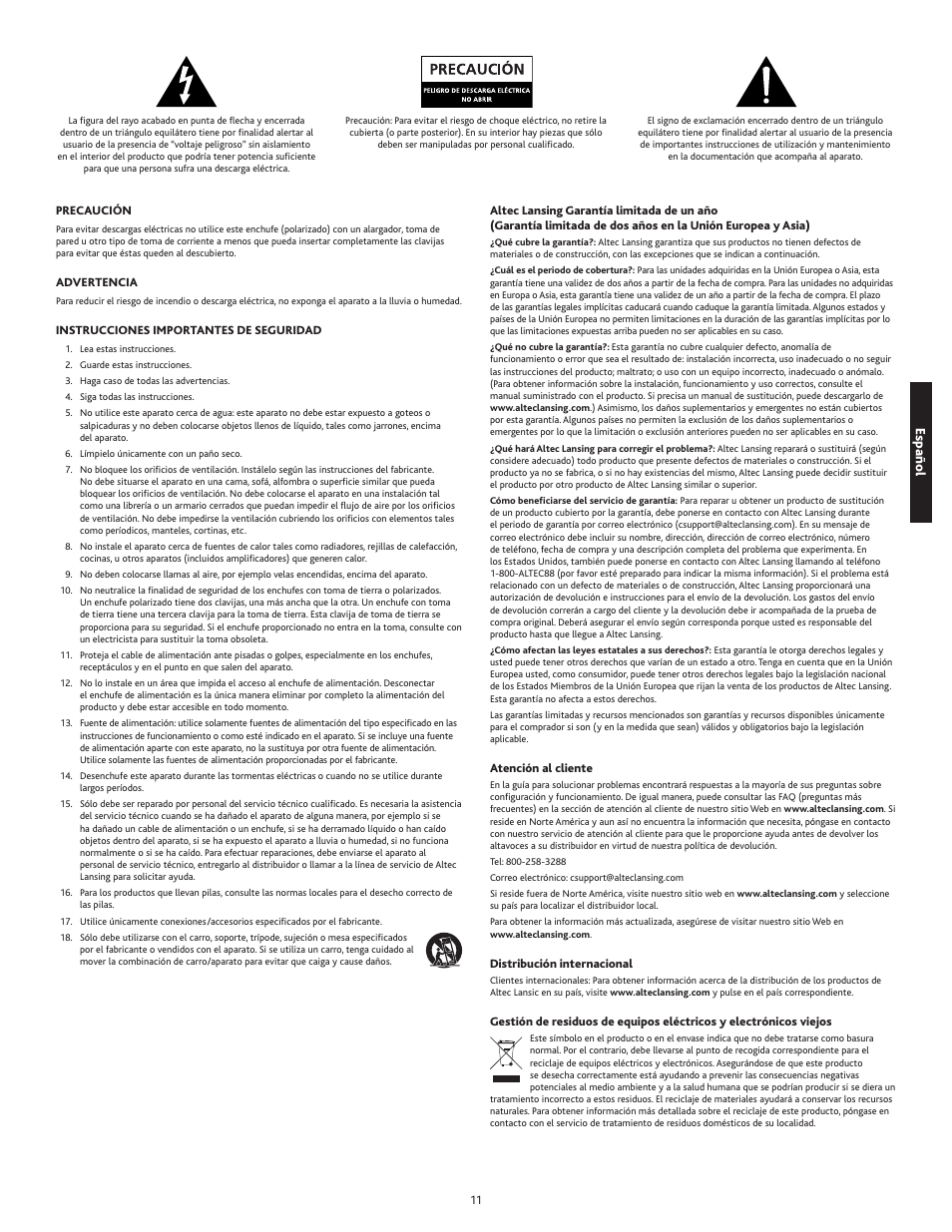 Español | Altec Lansing IN MOTION 1M414 User Manual | Page 11 / 44