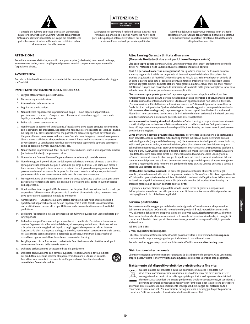 Italiano | Altec Lansing IN MOTION 1M414 User Manual | Page 19 / 44