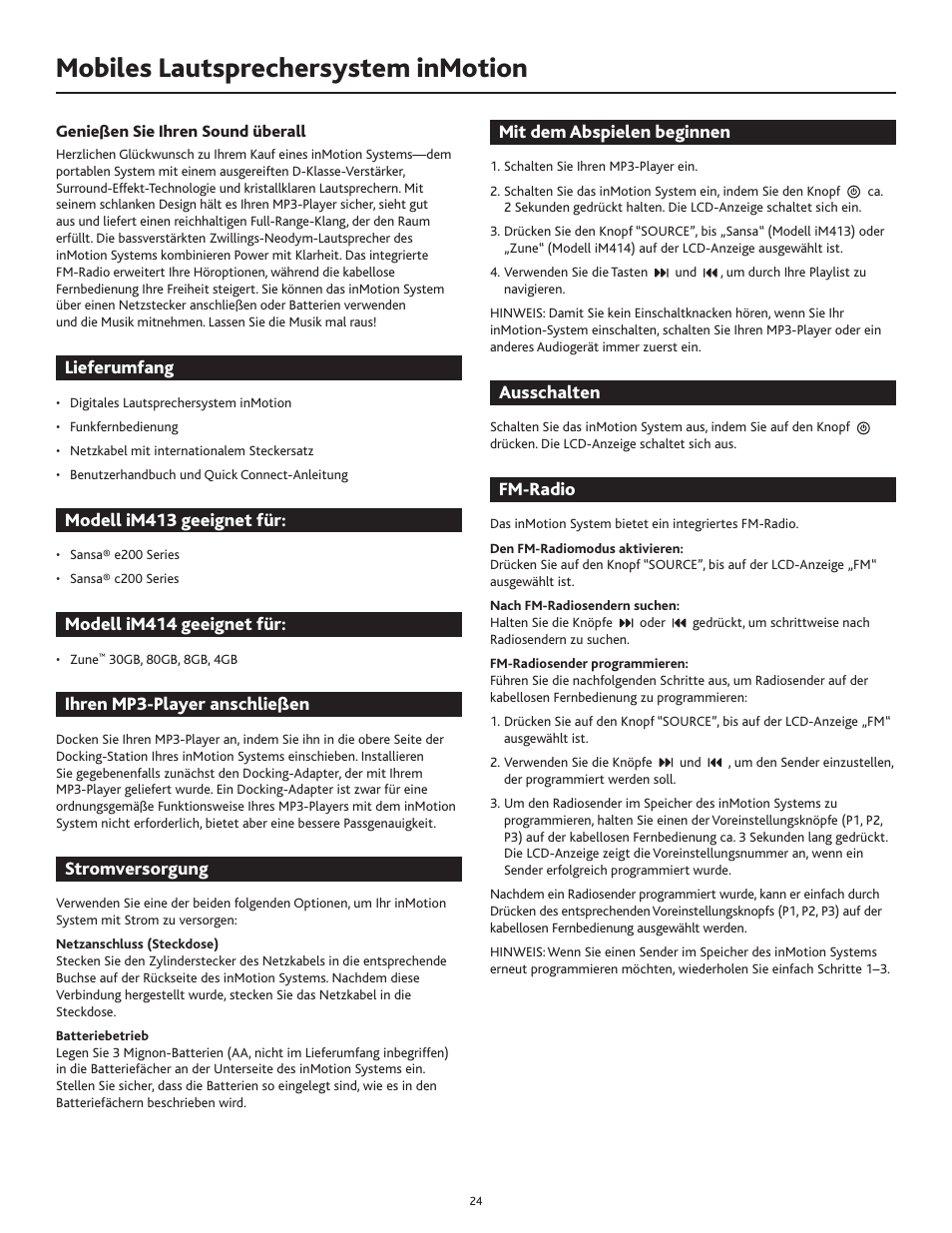 Mobiles lautsprechersystem inmotion | Altec Lansing IN MOTION 1M414 User Manual | Page 24 / 44