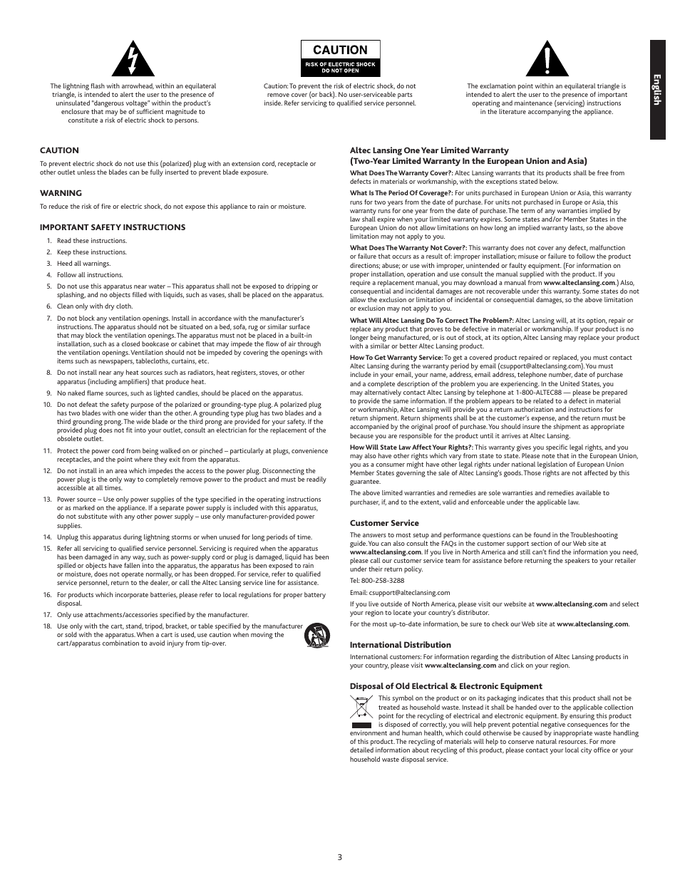 English | Altec Lansing IN MOTION 1M414 User Manual | Page 3 / 44