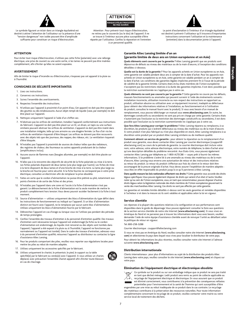 Fr ançais | Altec Lansing IN MOTION 1M414 User Manual | Page 7 / 44