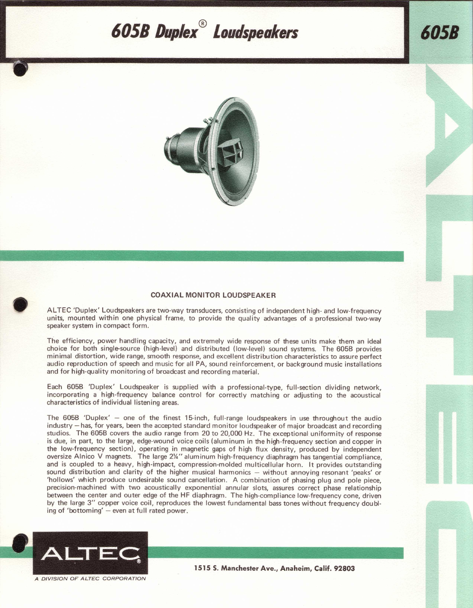 Altec Lansing 605B User Manual | 2 pages