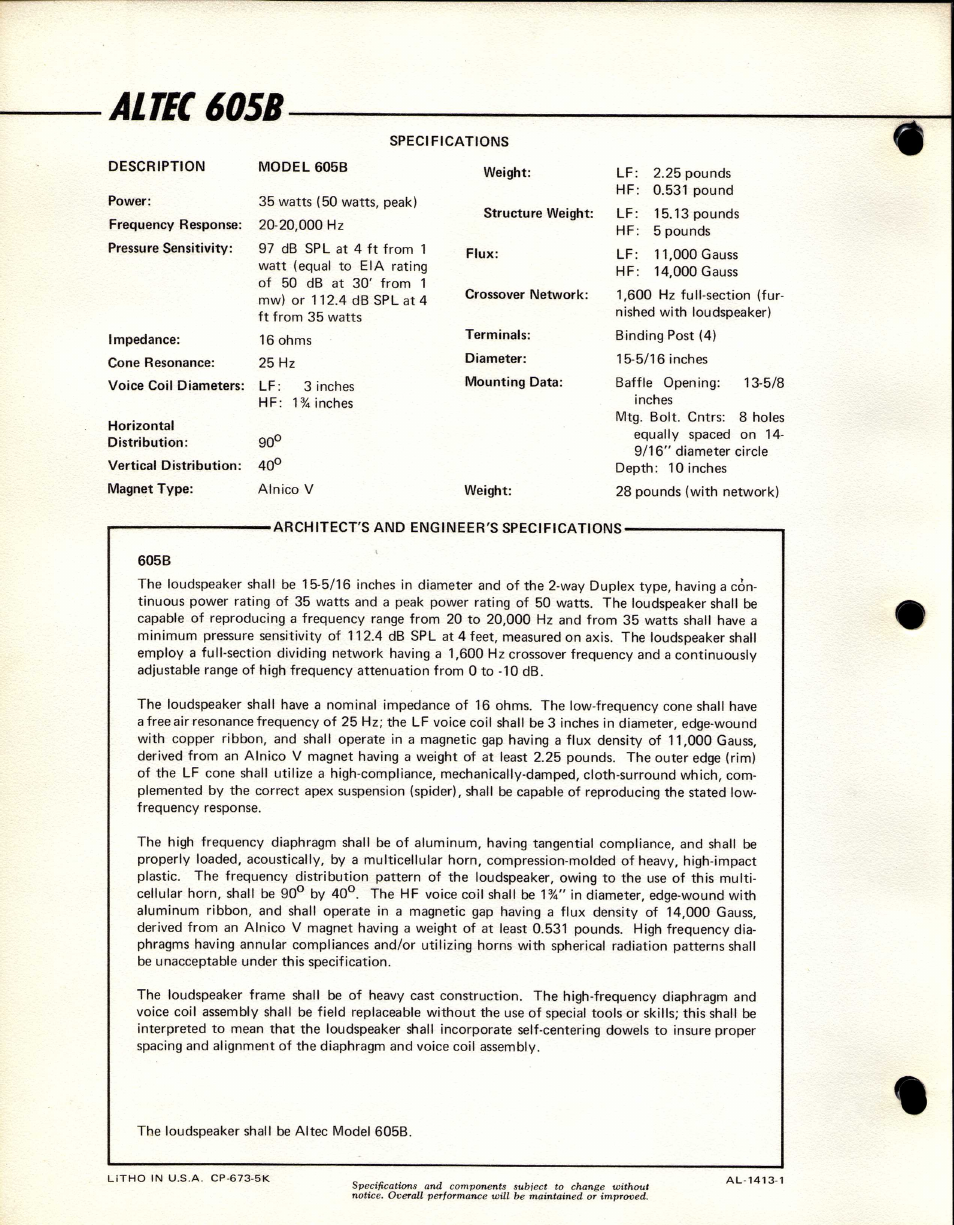 Aim 605в | Altec Lansing 605B User Manual | Page 2 / 2