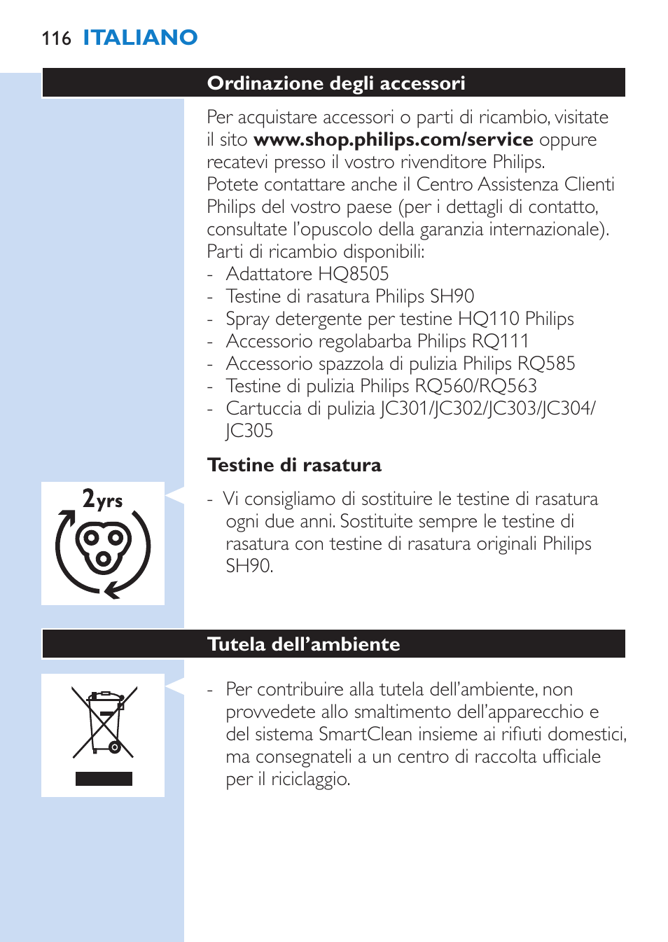 Philips SHAVER Series 9000 afeitadora eléctrica en mojado y seco User Manual | Page 116 / 208