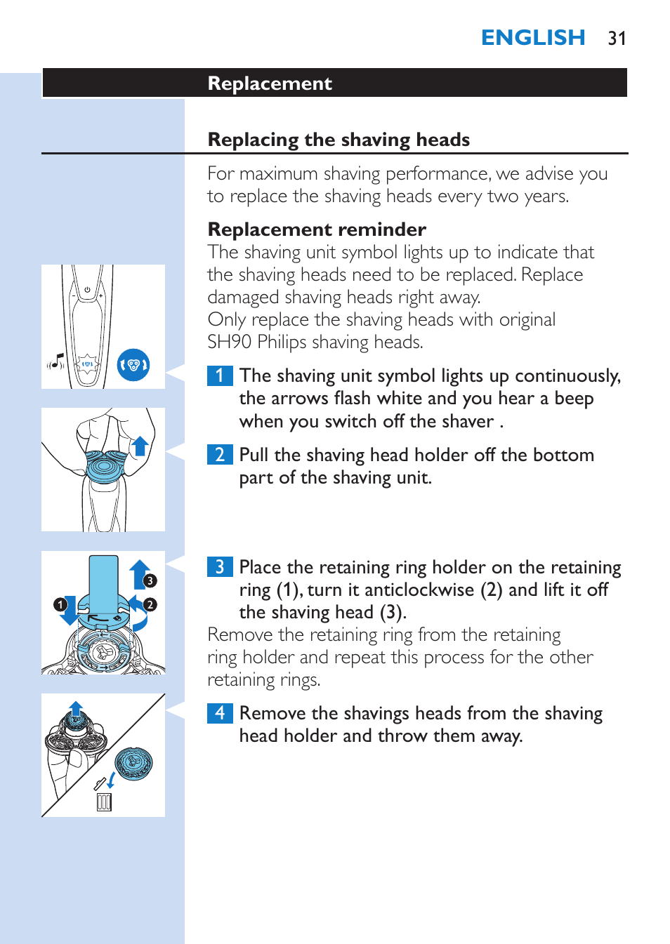 Philips SHAVER Series 9000 afeitadora eléctrica en mojado y seco User Manual | Page 31 / 208