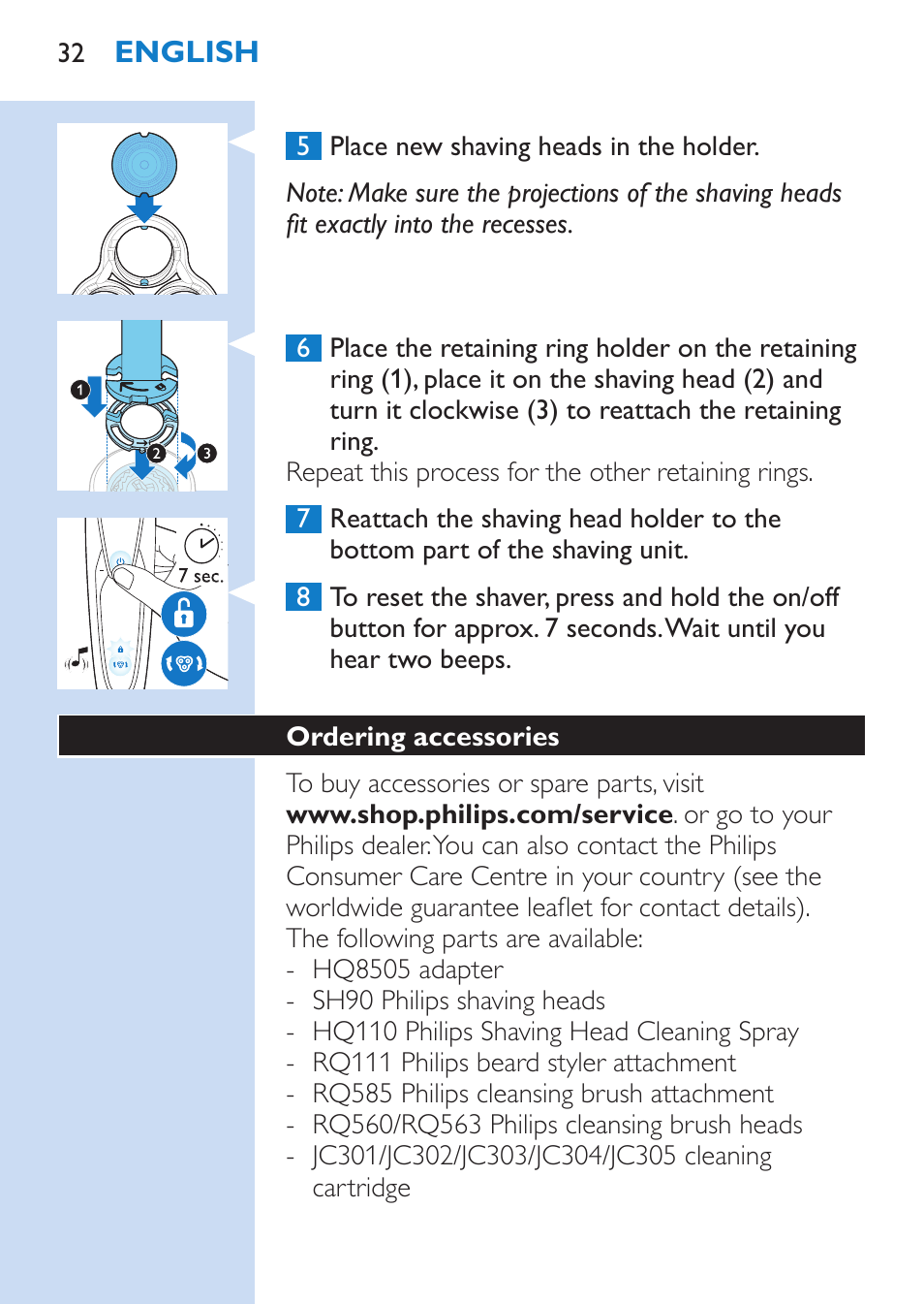 Philips SHAVER Series 9000 afeitadora eléctrica en mojado y seco User Manual | Page 32 / 208