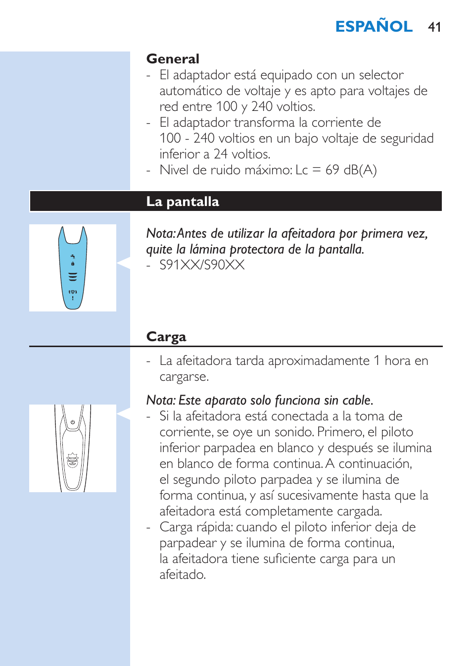 Philips SHAVER Series 9000 afeitadora eléctrica en mojado y seco User Manual | Page 41 / 208