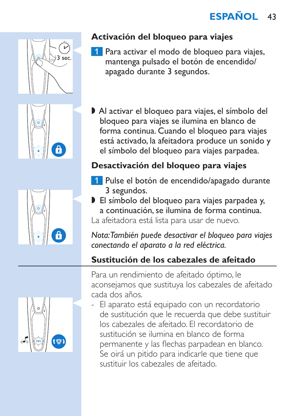 Philips SHAVER Series 9000 afeitadora eléctrica en mojado y seco User Manual | Page 43 / 208