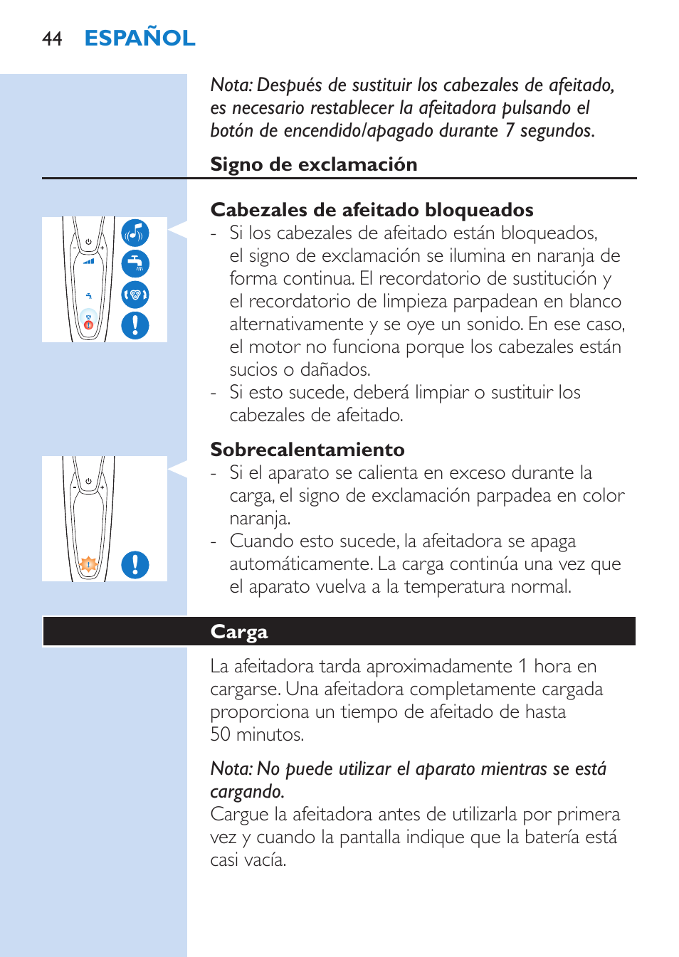 Philips SHAVER Series 9000 afeitadora eléctrica en mojado y seco User Manual | Page 44 / 208