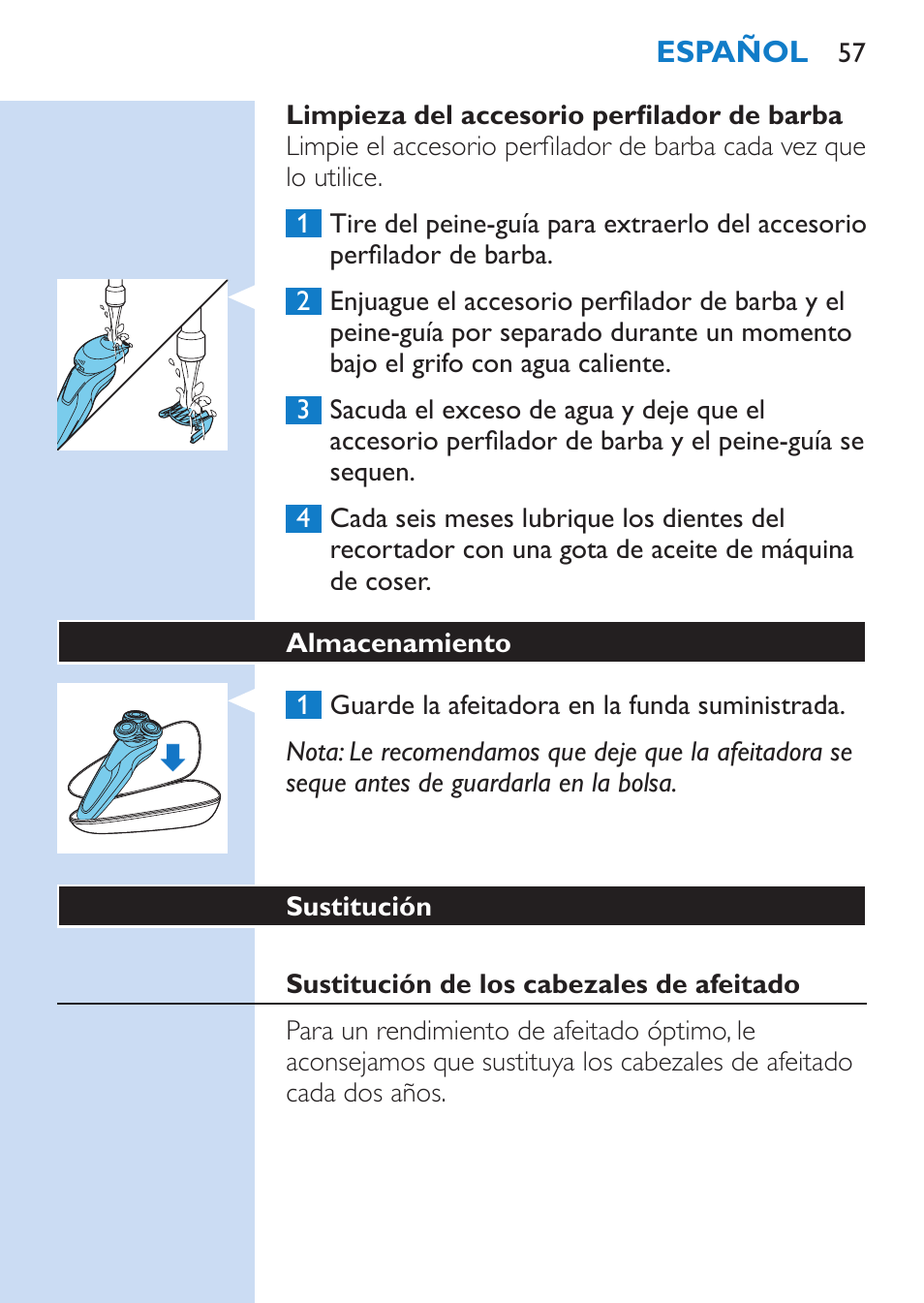 Philips SHAVER Series 9000 afeitadora eléctrica en mojado y seco User Manual | Page 57 / 208