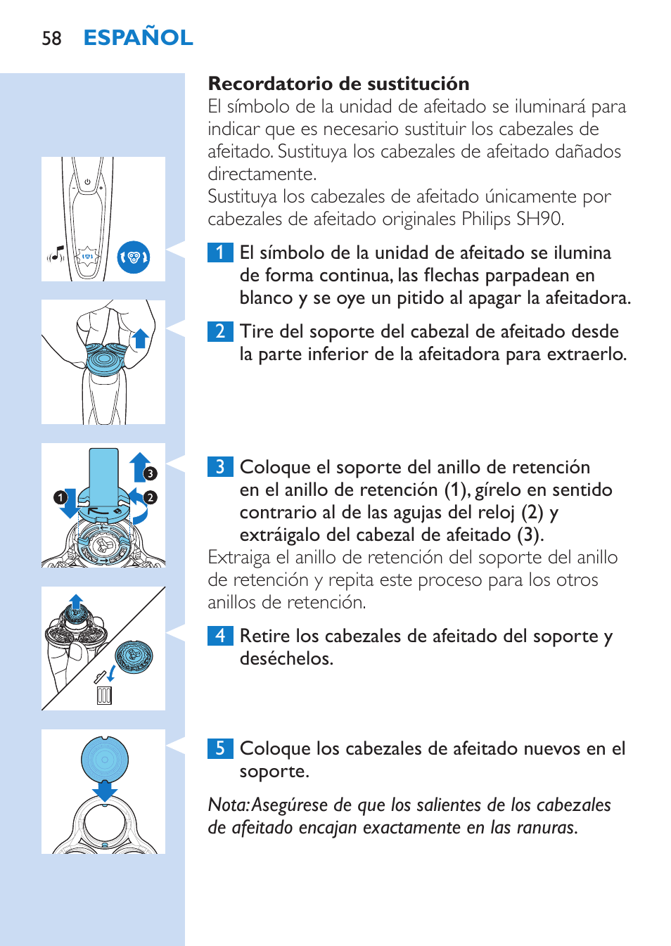 Philips SHAVER Series 9000 afeitadora eléctrica en mojado y seco User Manual | Page 58 / 208