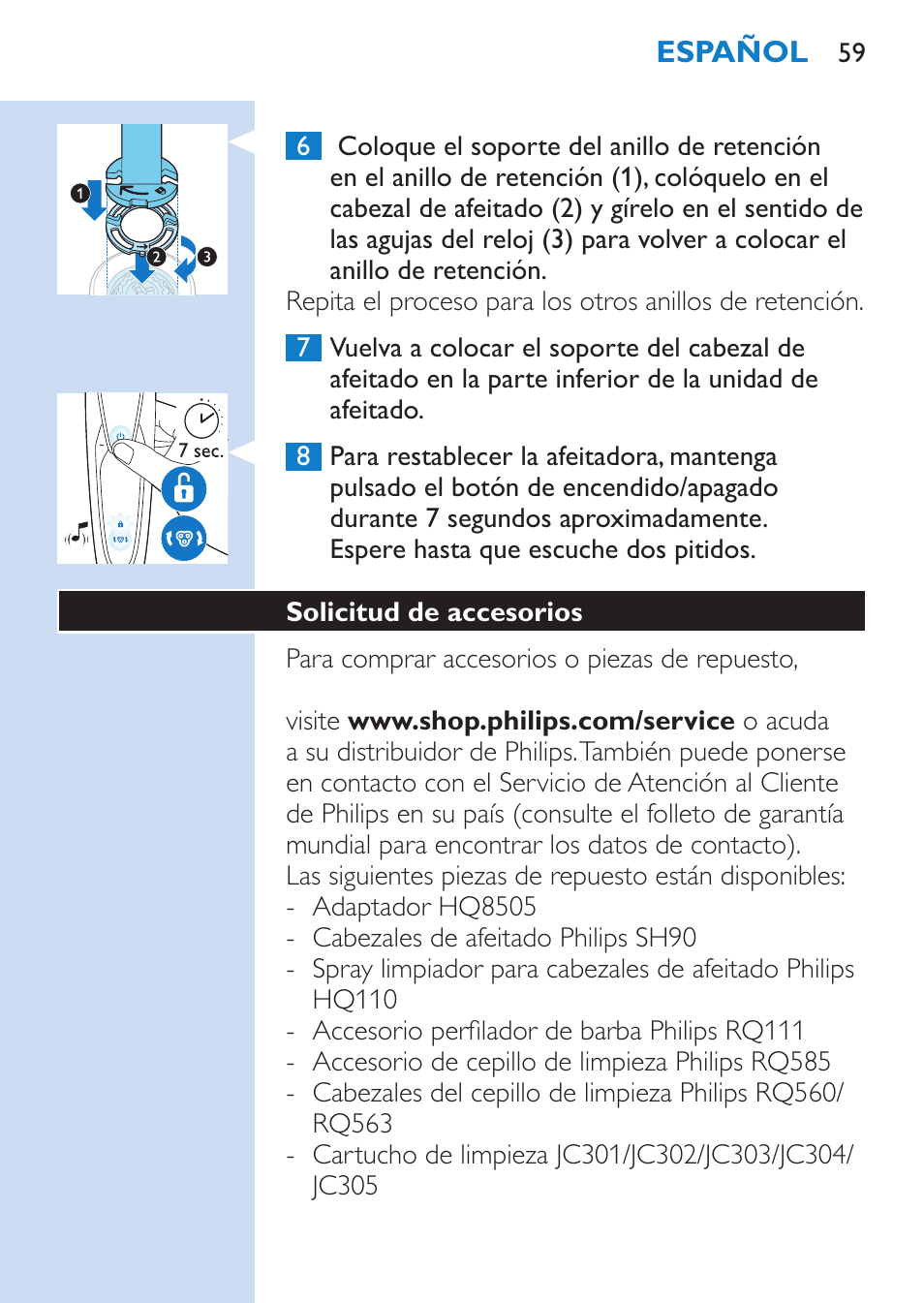 Philips SHAVER Series 9000 afeitadora eléctrica en mojado y seco User Manual | Page 59 / 208