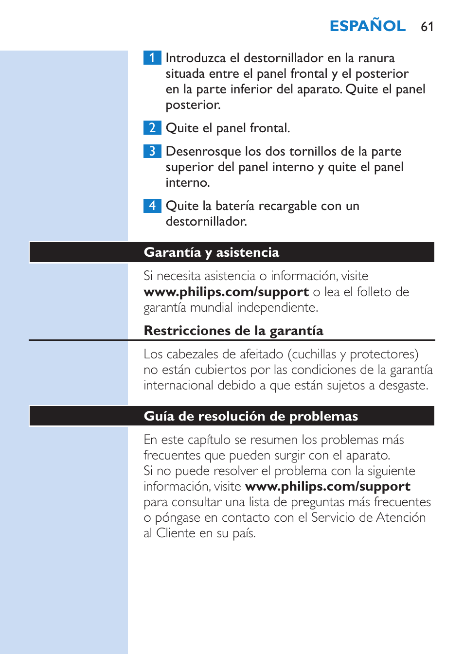 Philips SHAVER Series 9000 afeitadora eléctrica en mojado y seco User Manual | Page 61 / 208