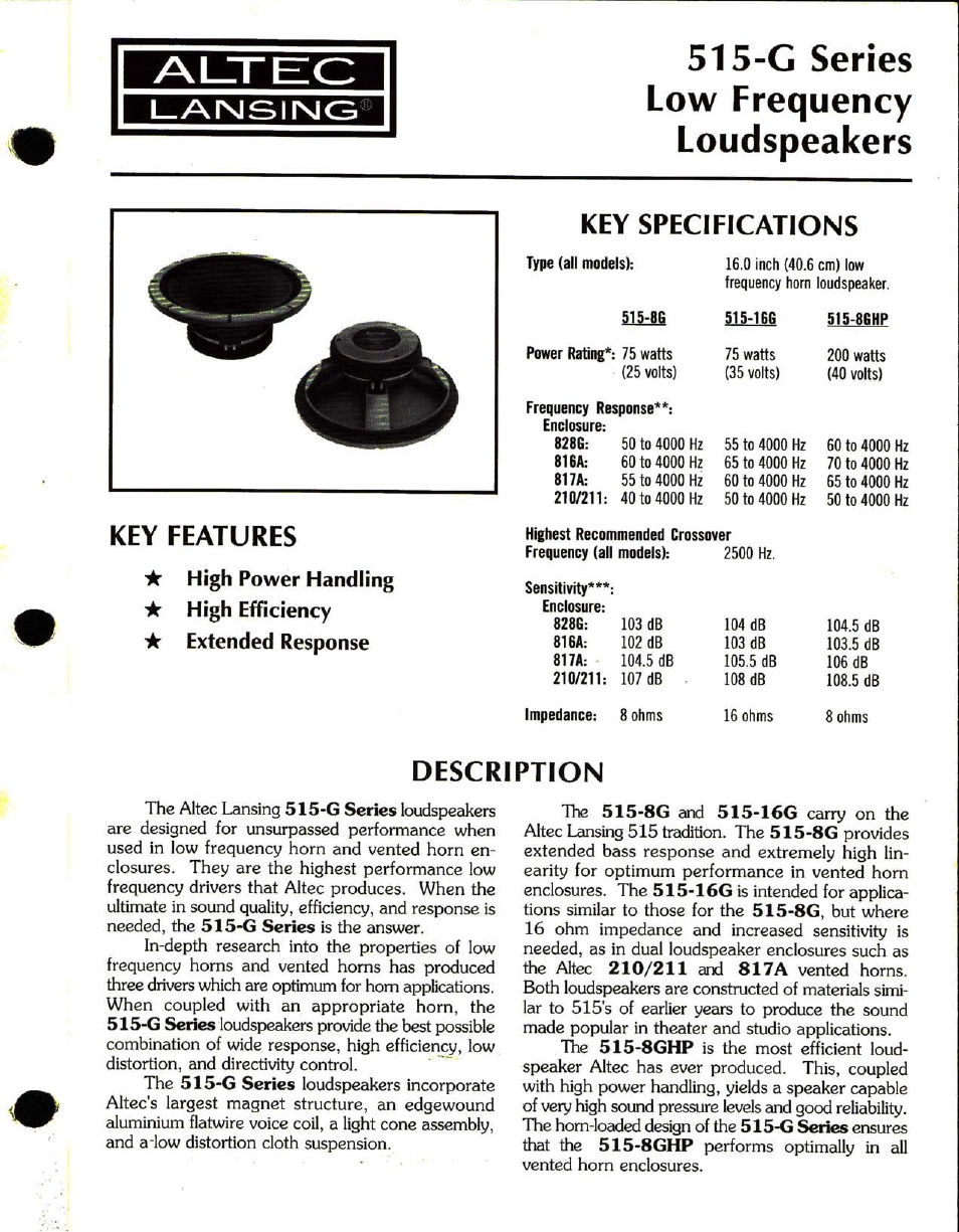 Altec Lansing 515-G User Manual | 4 pages