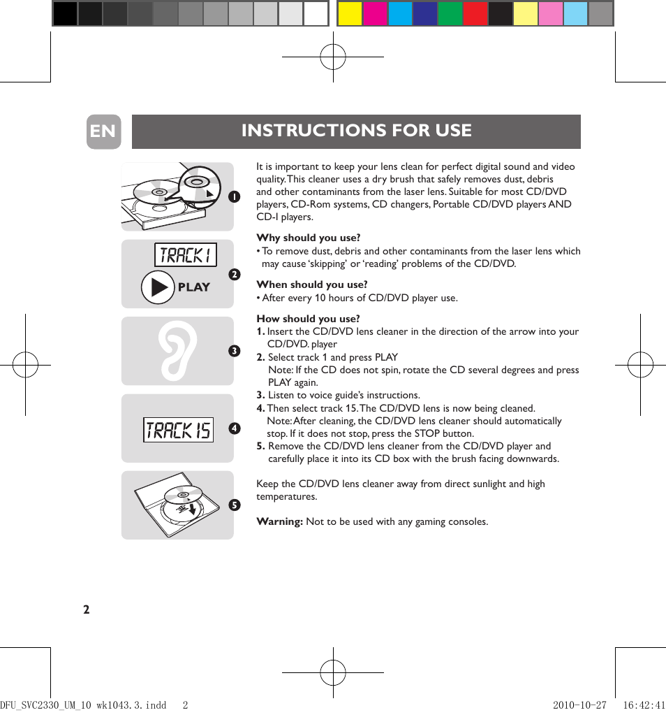 Instructions for use | Philips Limpiador de lentes User Manual | Page 2 / 17