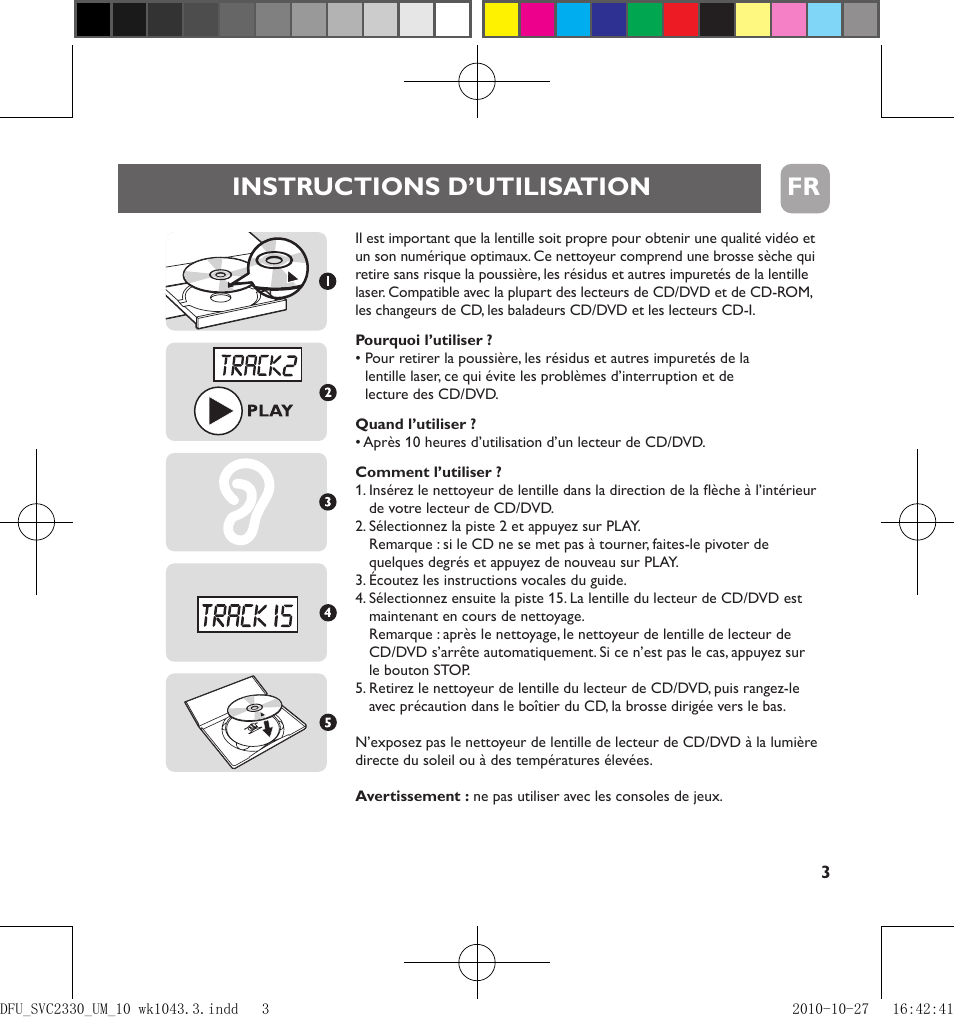 Instructions d’utilisation fr | Philips Limpiador de lentes User Manual | Page 3 / 17