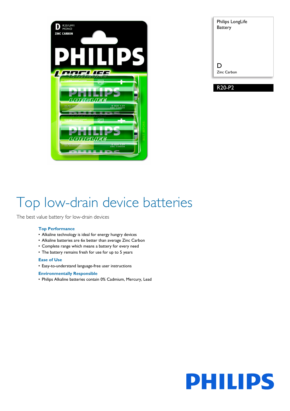 Philips LongLife Batería User Manual | 2 pages