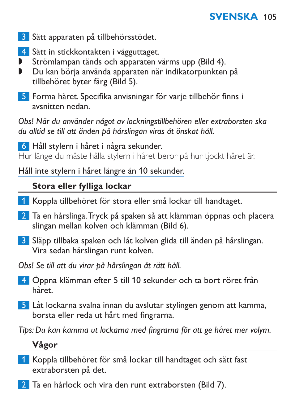 Stora eller fylliga lockar, Vågor | Philips SalonMultistylist Plancha multiestilo User Manual | Page 105 / 120
