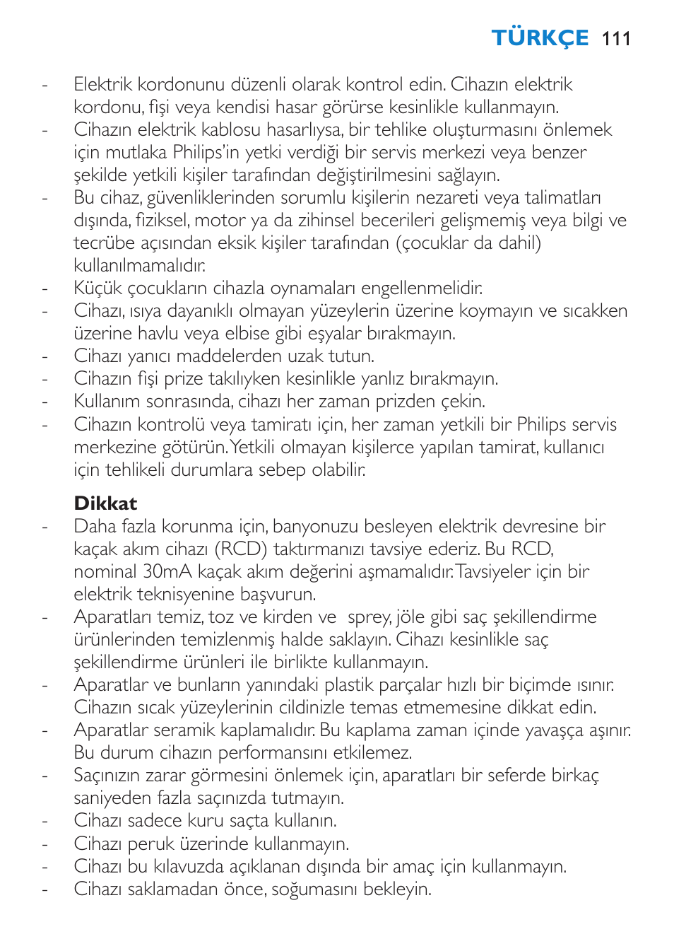 Dikkat | Philips SalonMultistylist Plancha multiestilo User Manual | Page 111 / 120