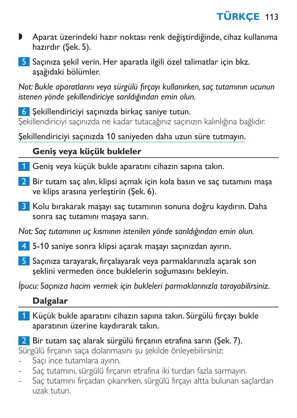 Geniş veya küçük bukleler, Dalgalar | Philips SalonMultistylist Plancha multiestilo User Manual | Page 113 / 120