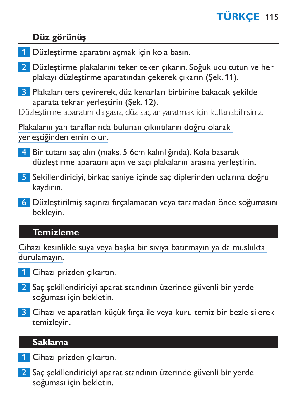 Düz görünüş, Temizleme, Saklama | Philips SalonMultistylist Plancha multiestilo User Manual | Page 115 / 120