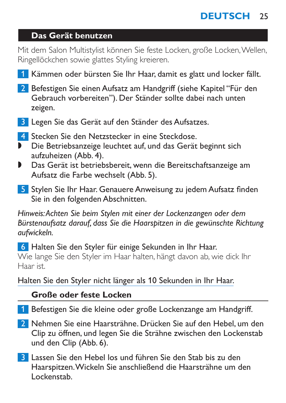 Das gerät benutzen, Große oder feste locken | Philips SalonMultistylist Plancha multiestilo User Manual | Page 25 / 120